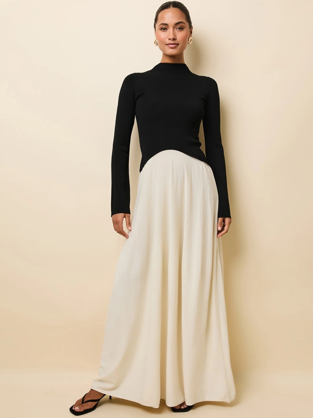 Elegant Cream Maxi Skirt — Women's Flowing Full-Length Skirt